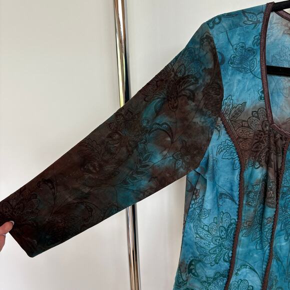 Y2K Fairy Square Neck Whimsical Top 3/4 Sleeve Fitted Witch Floral Ethereal L/XL - Picture 4 of 8